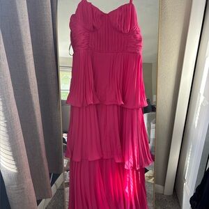 Lulu's Pink Pleated Spaghetti Strap Maxi Gown